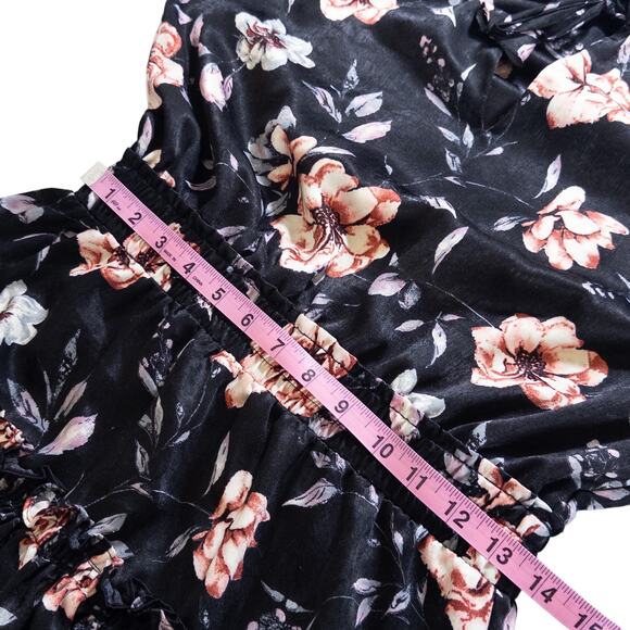 Misa Cecil Ruffle Flutter Sleeve Smocked Tiered Floral Dress Black Rose Small - Picture 13 of 15